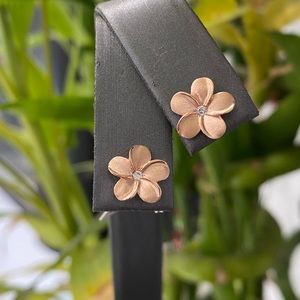 14K Rose Gold CZ Flower Earrings